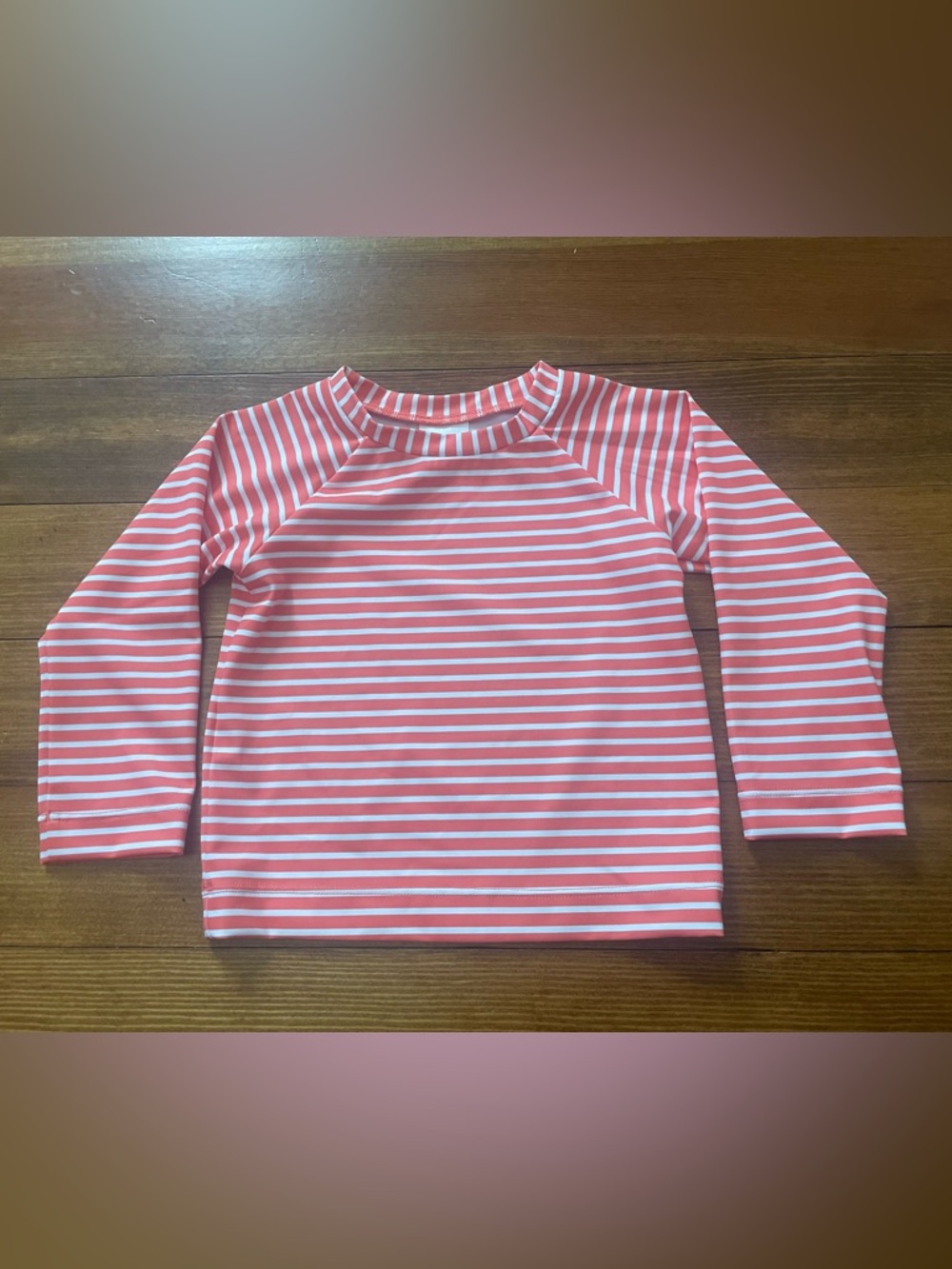 Hanna Andersson Moon & Back Long Sleeve Rash Guard - Coral & White Stripes 2T